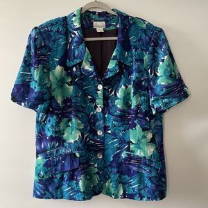 Justin B. Jones Vintage Floral Rayon Blouse Button-Up Size 16